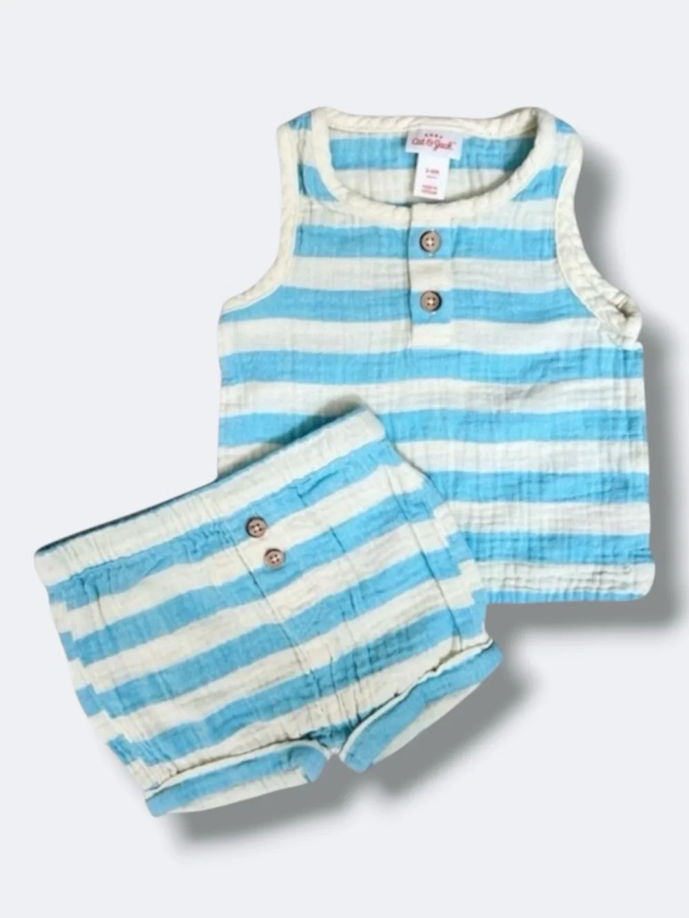 🍄 3/$15 Cat & Jack Outfit Baby Boy 3-6M Blue Stripe Gauze Tank Shorts Set Summer